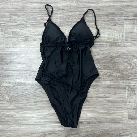 J. Crew Strappy Plunge with Beads One-piece Swimsuit Black Size 4 NWT - Picture 4 of 12
